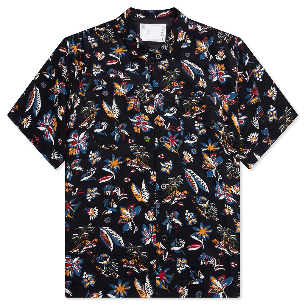 Car Race Tropical Print Shirt - Black/Tropical