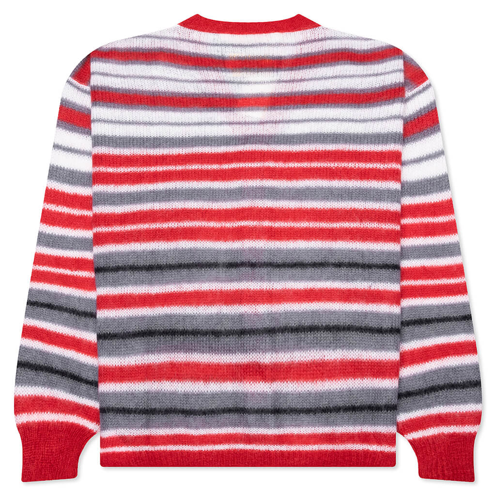 Logo-Embroidered Striped Mohair-Blend Cardigan - Red/Grey