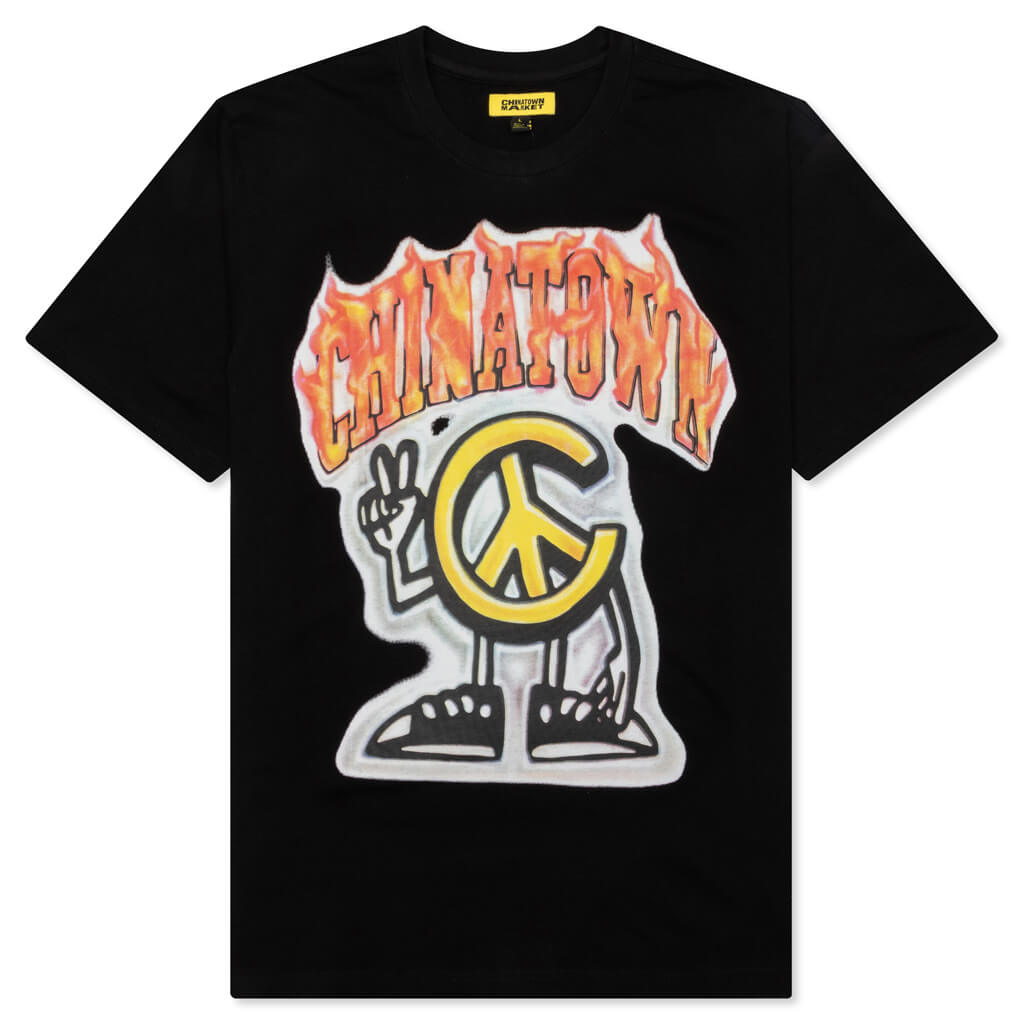 Chinatown Peace Guy Flame Arc T-Shirt - Black