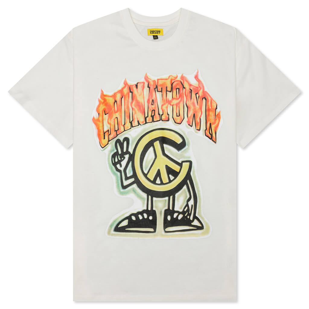 Chinatown Peace Guy Flame Arc T-Shirt - Cream