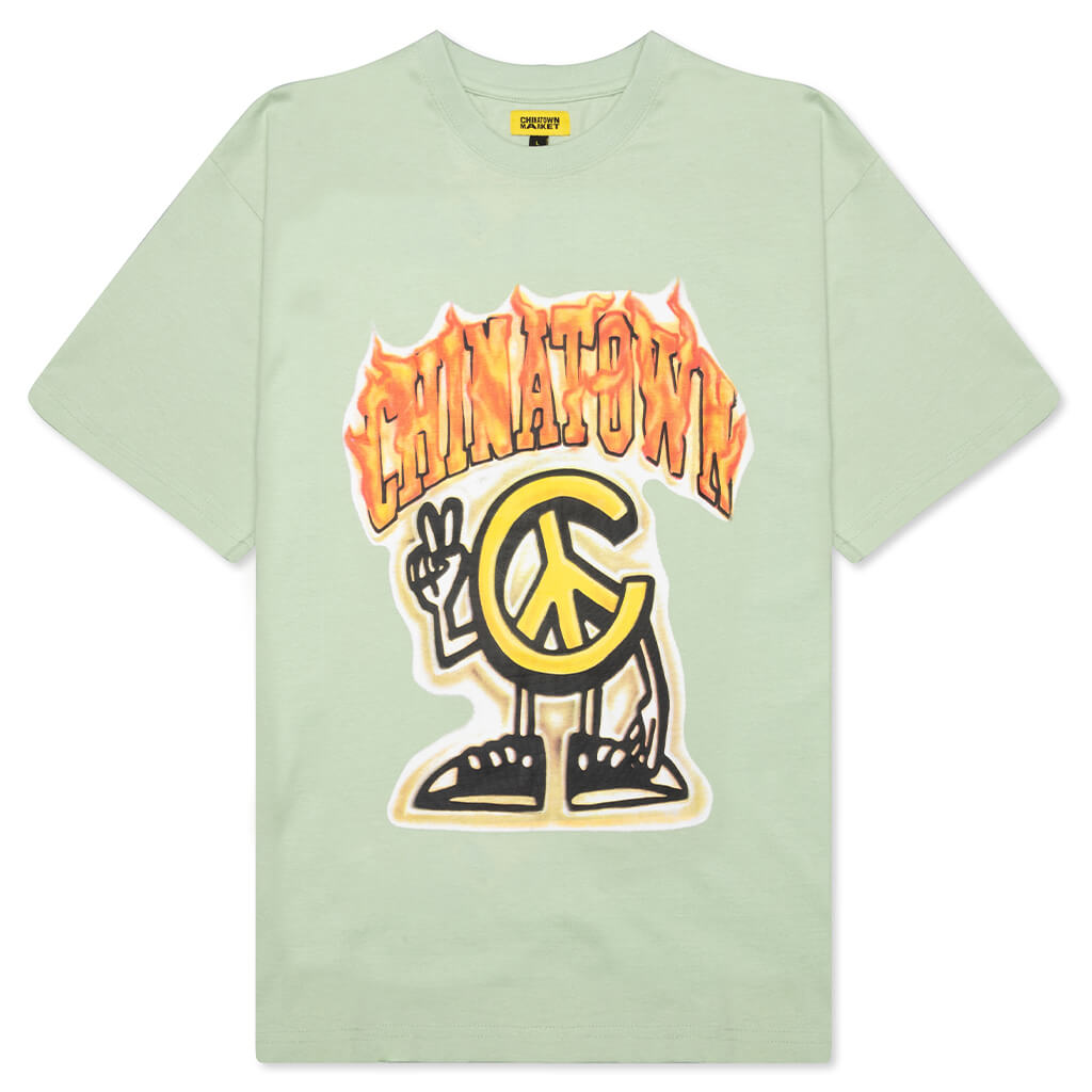 Chinatown Peace Guy Flame Arc T-Shirt - Tea Green