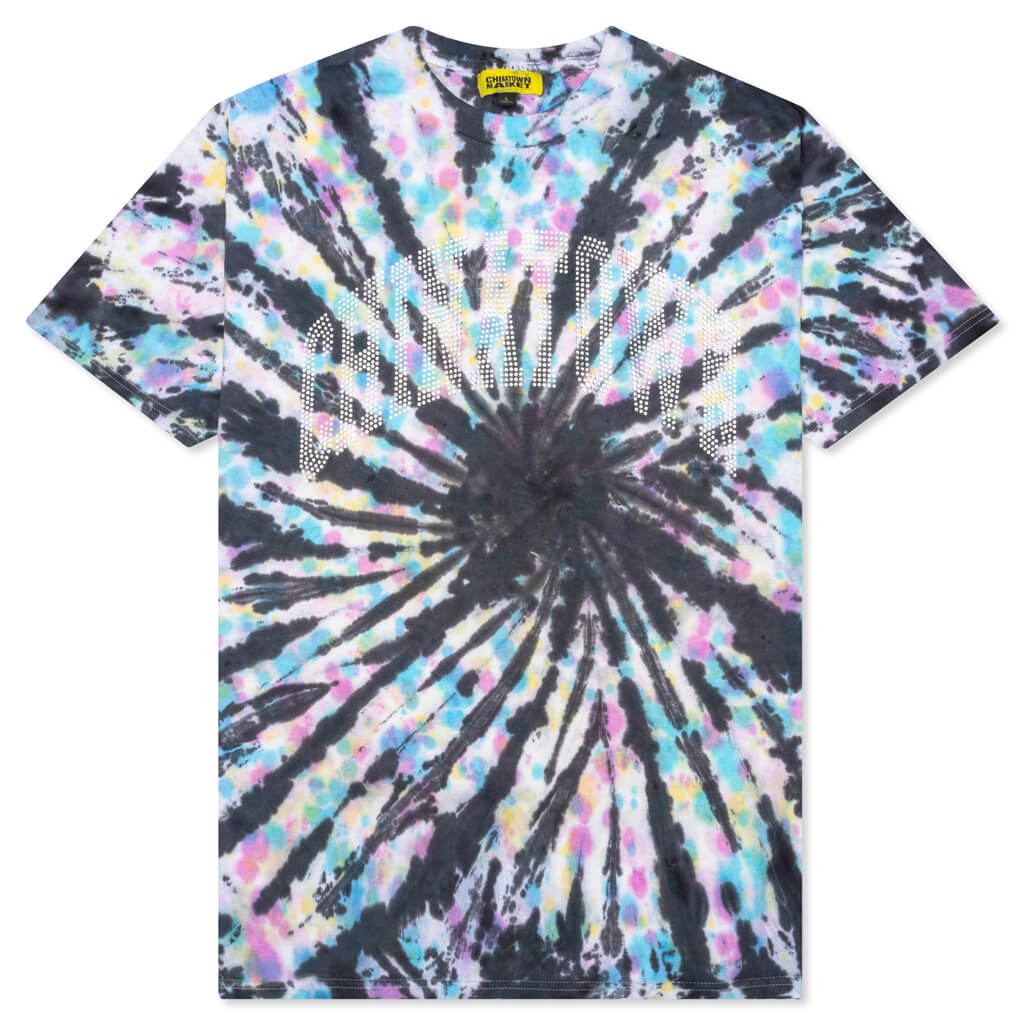 Chinatown Rhinestone Arc Overdye Tee - Spiral Tie Dye