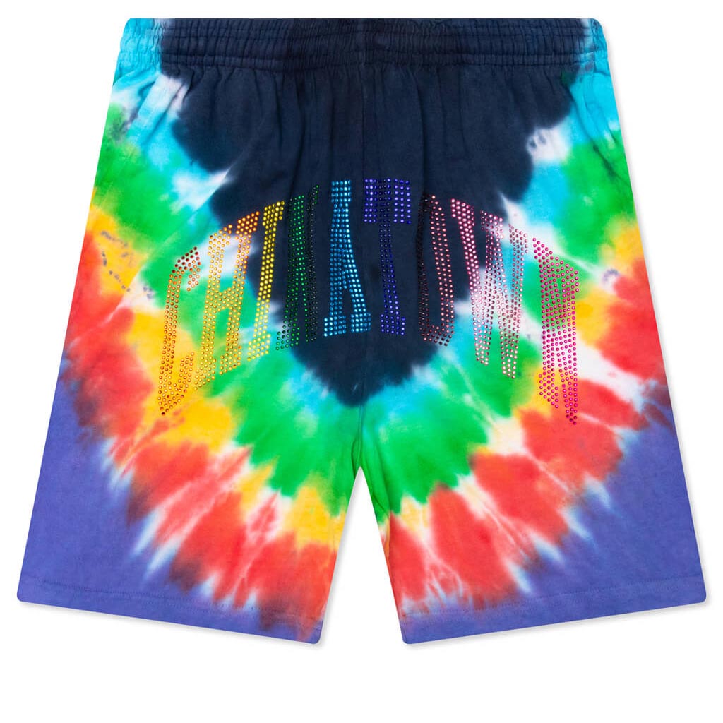 Chinatown Rhinestone Arc RGY Tie Dye Shorts - Tie Dye