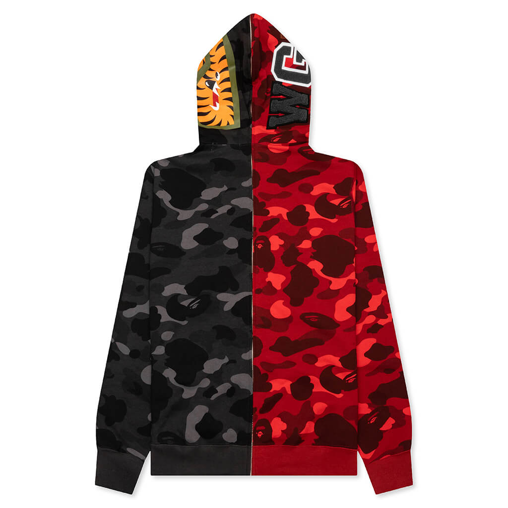 Color Camo Separate Shark Full Zip Hoodie - Red/Black