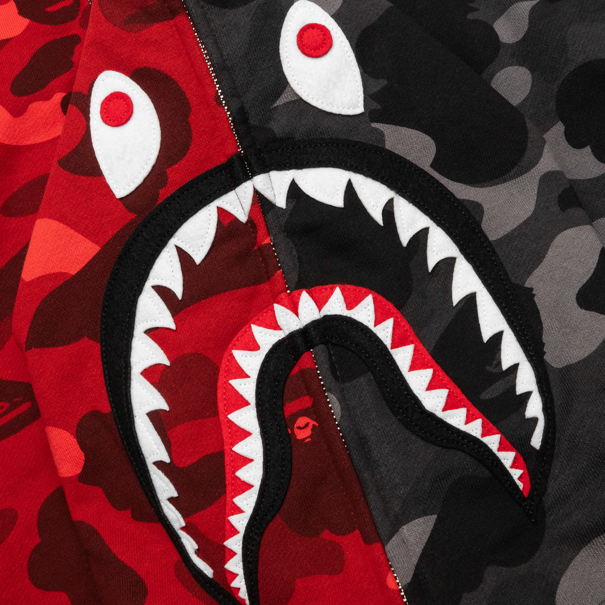 Color Camo Separate Shark Full Zip Hoodie - Red/Black