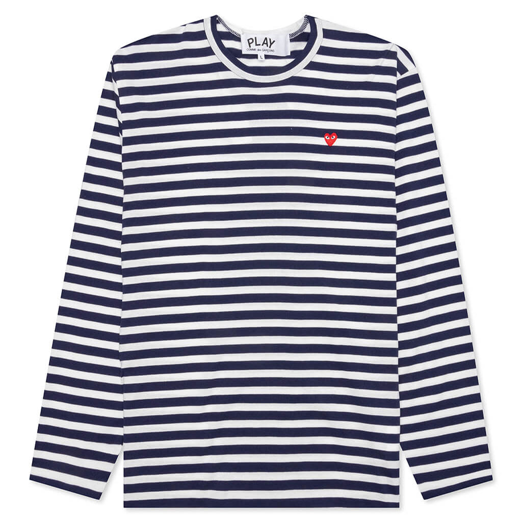 Small Red Heart Striped L/S T-Shirt - Navy/White