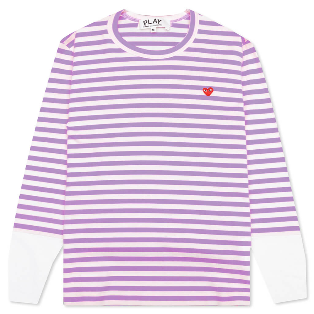 Women's Striped White Sleeve L/S T-Shirt - Purple