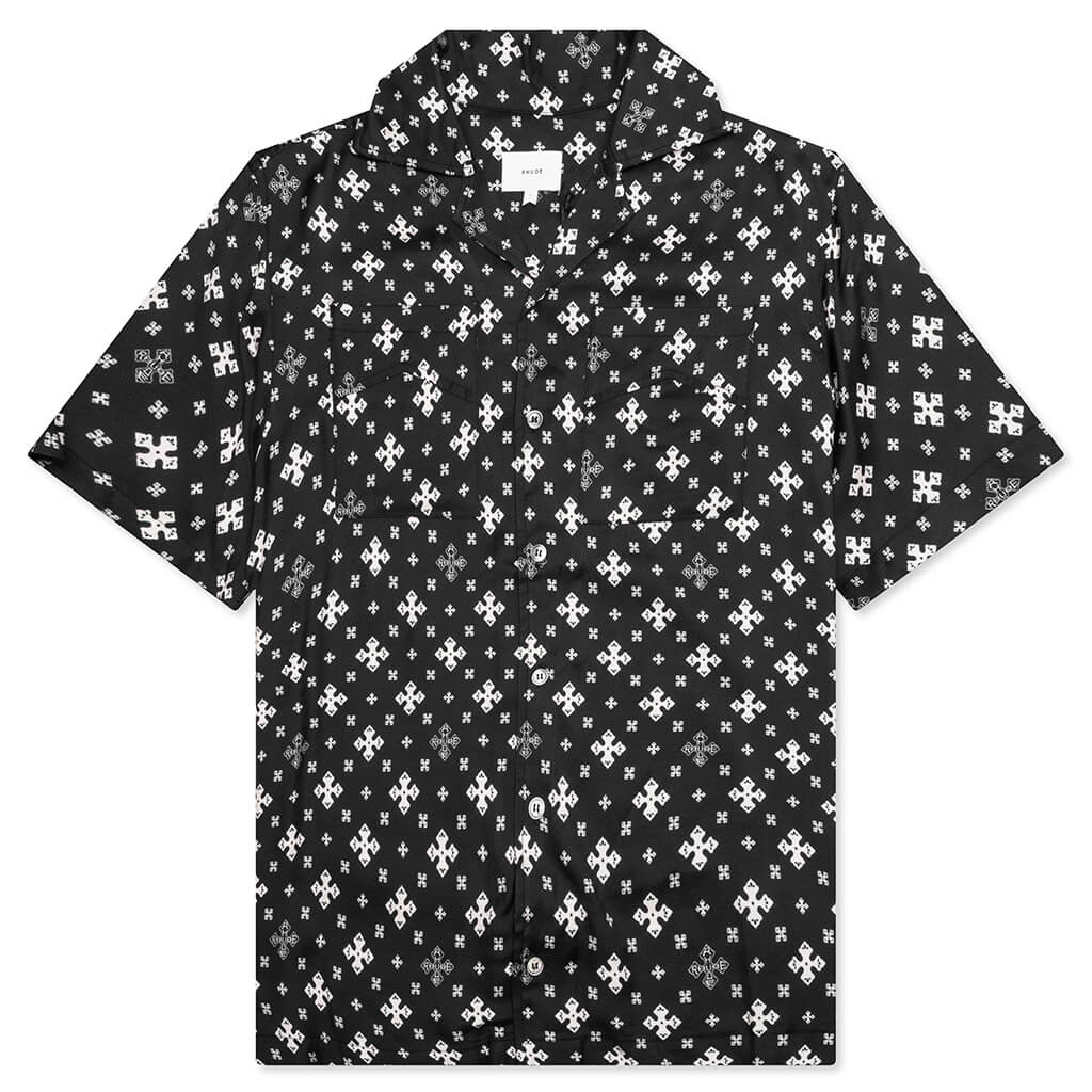 Cross Bandana Rayon Shirt - Black/White