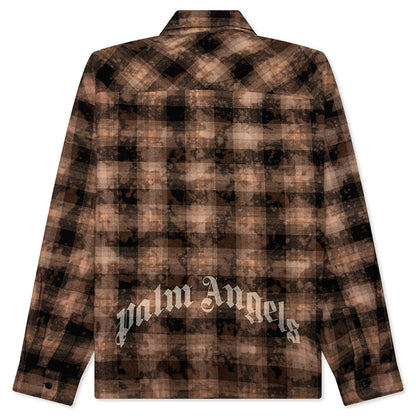 Curved Logo Check Shirt L/S - Brown/Off-White