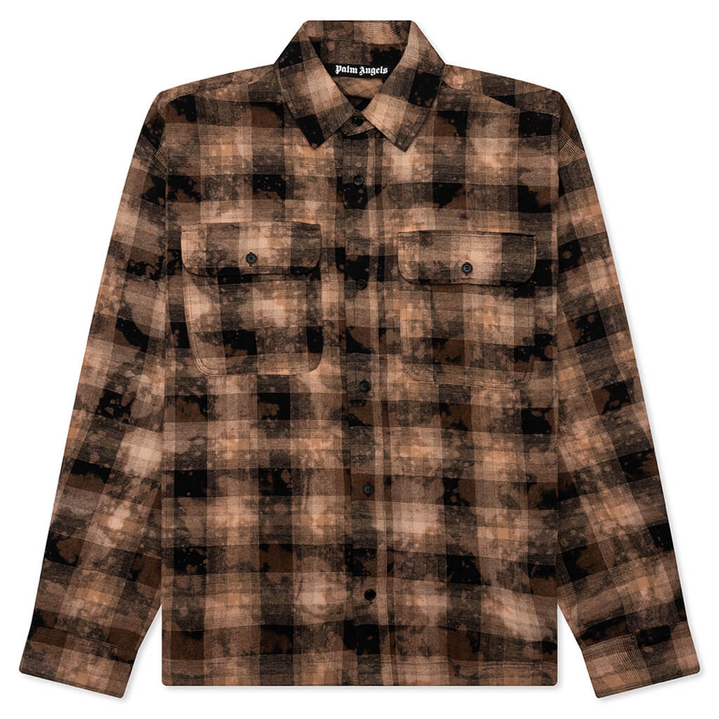 Curved Logo Check Shirt L/S - Brown/Off-White