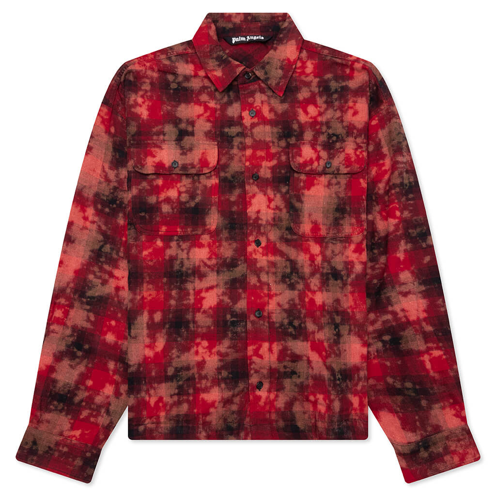 Curved Logo Check Shirt L/S - Red/Off-White