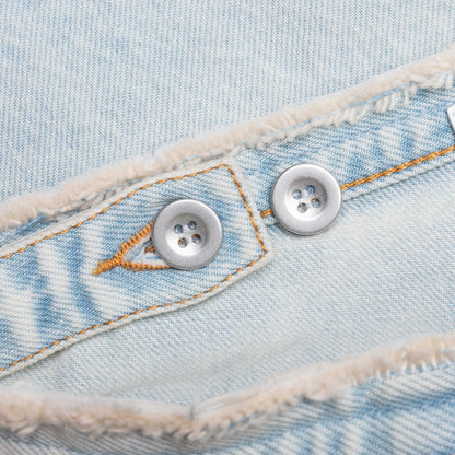 Cutted Belt Low Rise Denim Shorts - Pale Blue