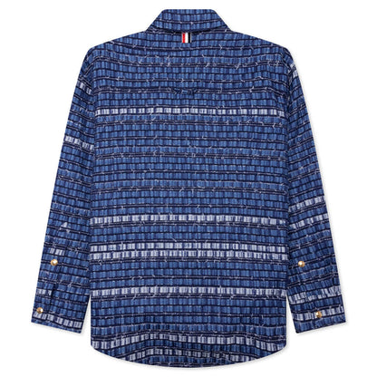 Denim Ribbon Tweed Oversized Shirt Jacket - Medium Blue