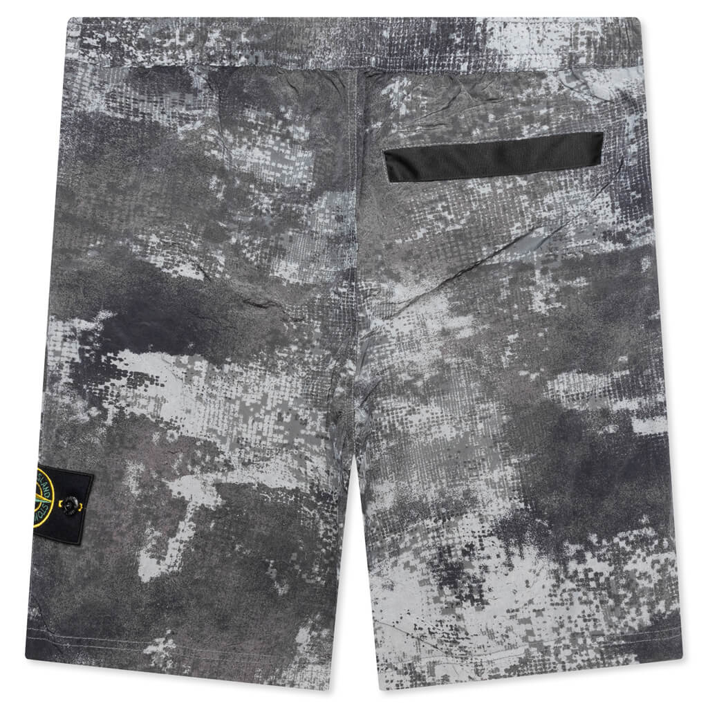 Dissolving Grid Camo Comfort Fit Bermuda Shorts - Grey