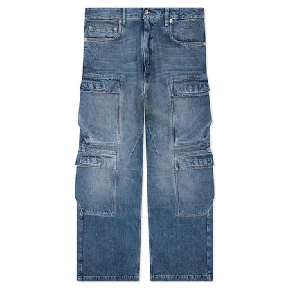 Double Cargo Denim Jeans - Washed Indigo