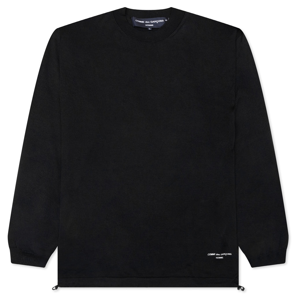 Drawstring Knit Sweatshirt - Black