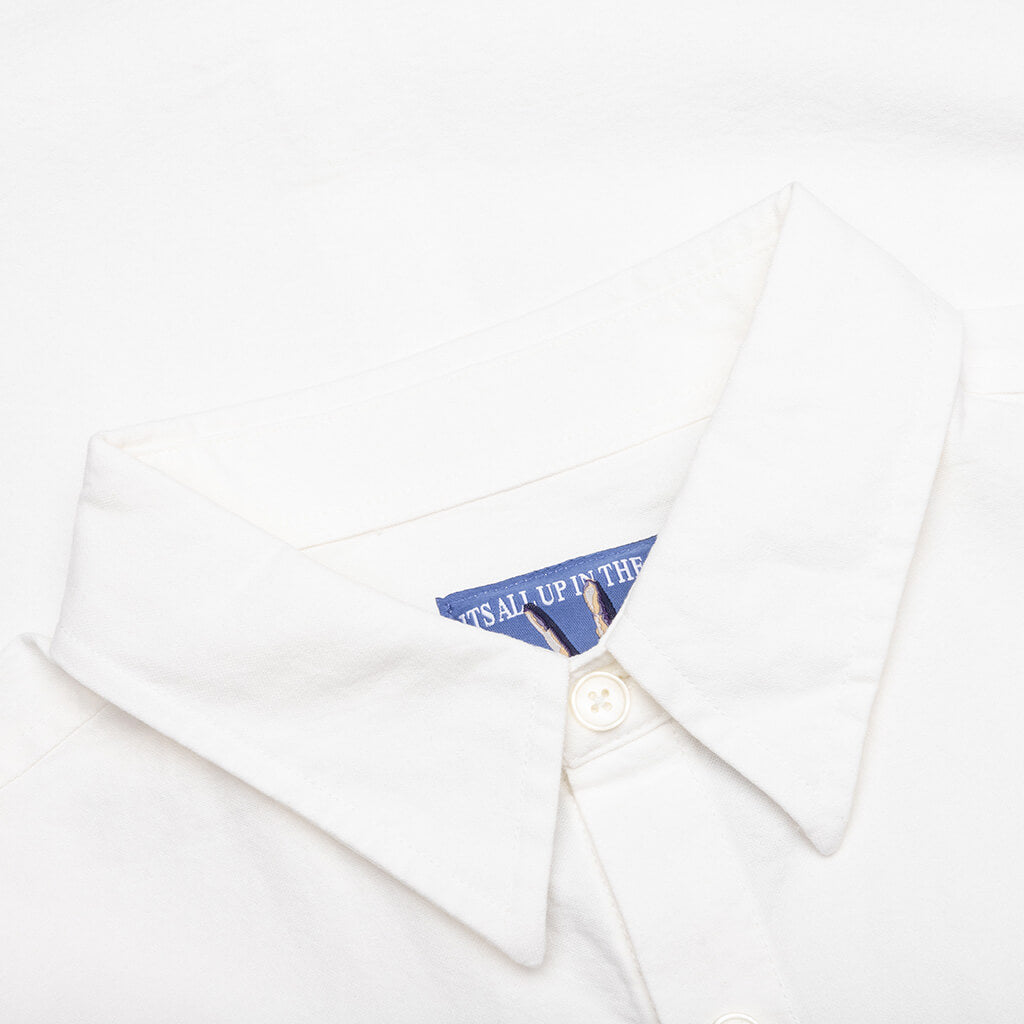 Embroidered Figures Button Up - White