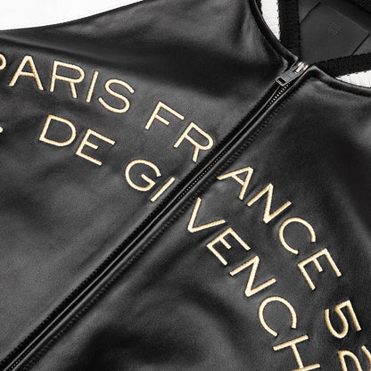 Nappa Leather Varsity Jacket with Chandelier and Snake Embroideries - Black/White