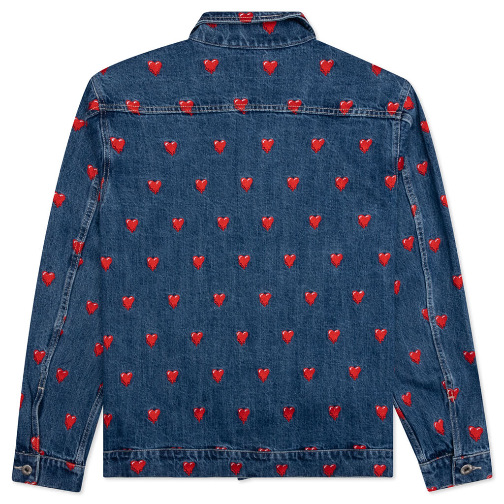 Logo Pattern Denim Jacket - Washed Blue