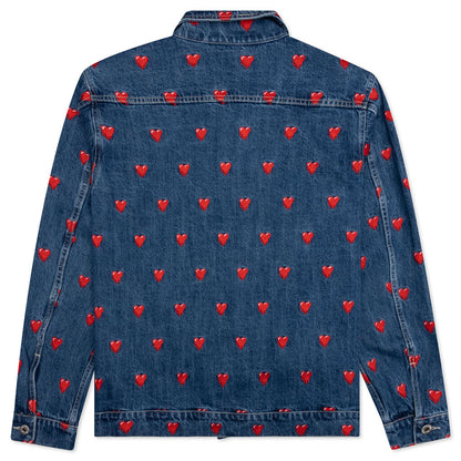 Logo Pattern Denim Jacket - Washed Blue