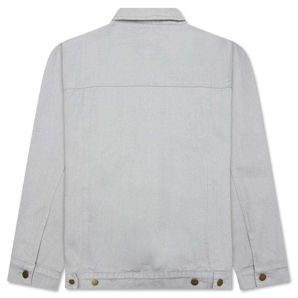 Face Embroidered Denim Jacket - Grey