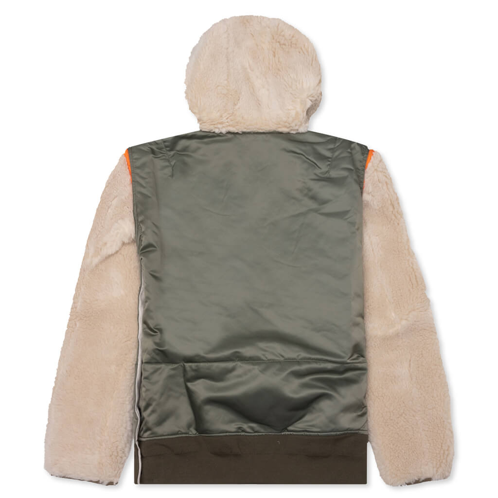 Faux Shearling Nylon Twill Blouson - Khaki/Ecru