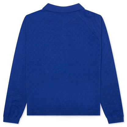 Hogan Pointelle Raglan Sleeve Sweater Polo - Indeevar Blue