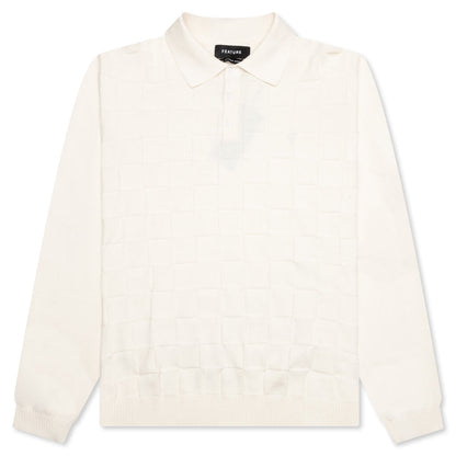 Palmer Checked L/S Sweater Polo - Clubhouse Cream