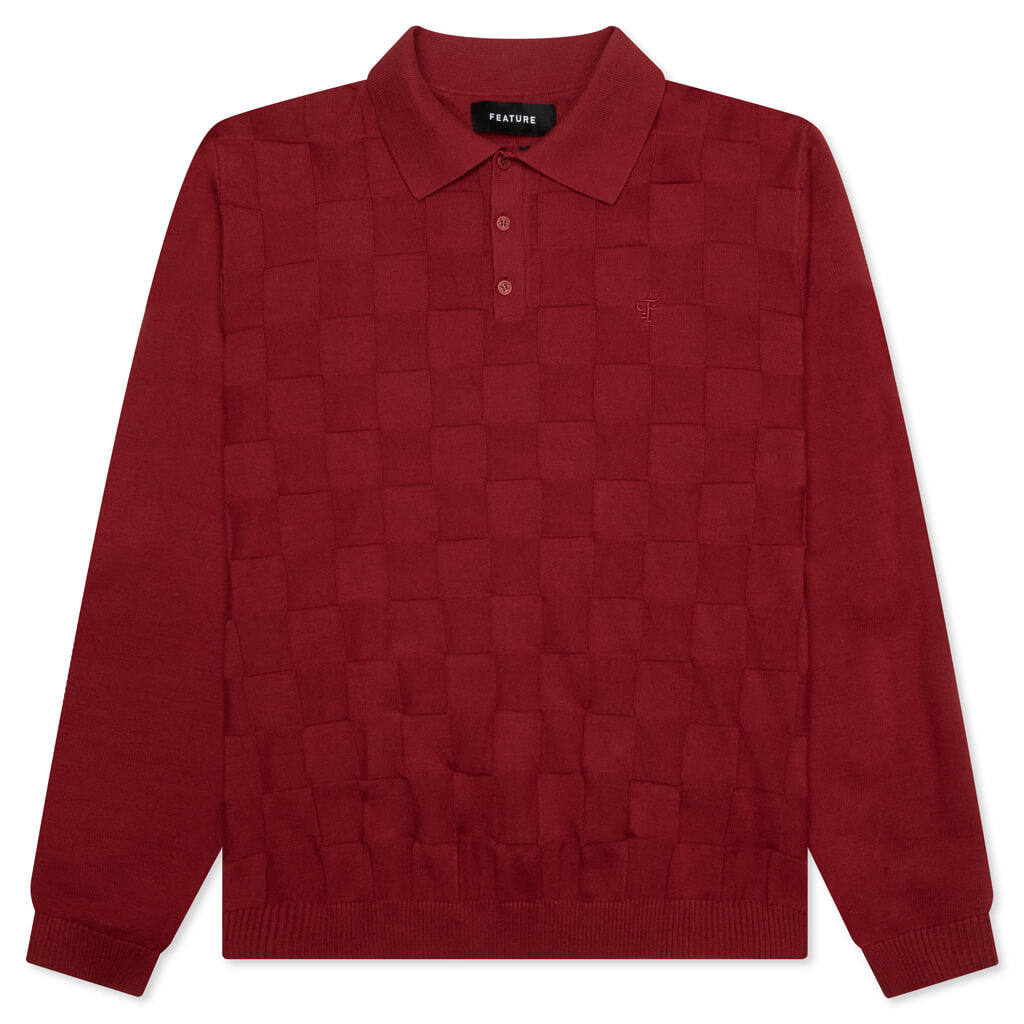 Palmer Checked L/S Sweater Polo - Sunday Red