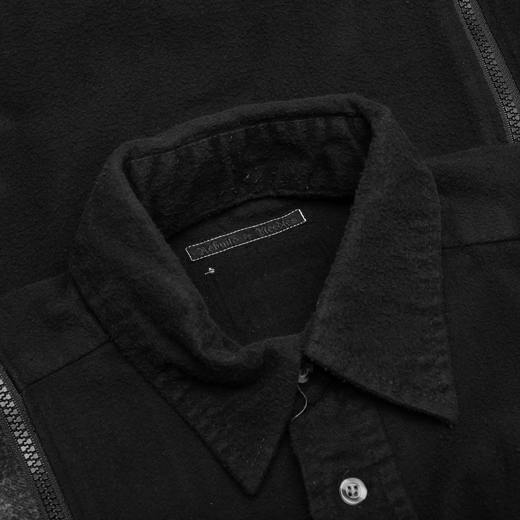 Flannel Shirt 7 Cuts Zipped Wide Shirt Over Dye - Black