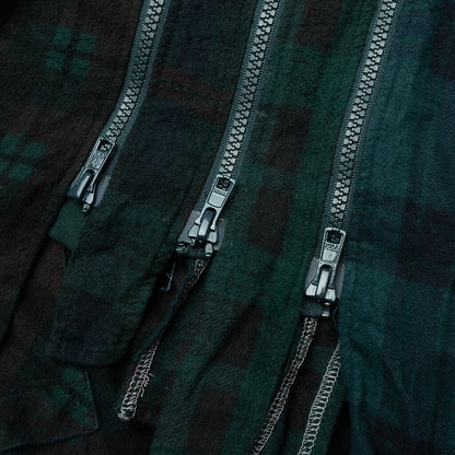 Flannel Shirt 7 Cuts Zipped Wide Shirt Over Dye - Green