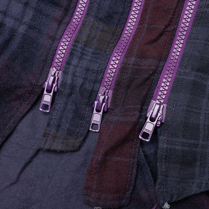 Flannel Shirt 7 Cuts Zipped Wide Shirt Over Dye - Purple