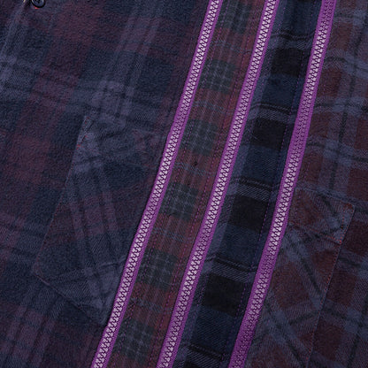 Flannel Shirt 7 Cuts Zipped Wide Shirt Over Dye - Purple