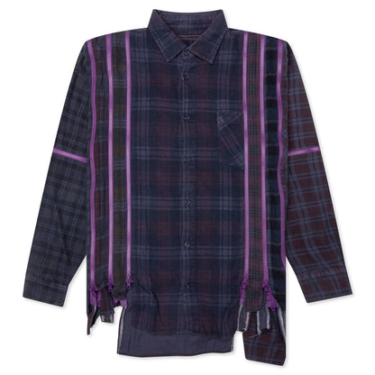Flannel Shirt 7 Cuts Zipped Wide Shirt Over Dye - Purple