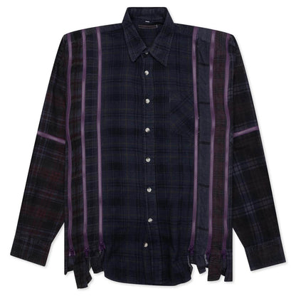 Flannel Shirt 7 Cuts Zipped Wide Shirt Over Dye - Purple