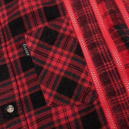 Flannel Shirt 7 Cuts Zipped Wide Shirt Over Dye - Red