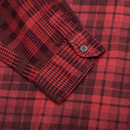 Flannel Shirt 7 Cuts Zipped Wide Shirt Over Dye - Red