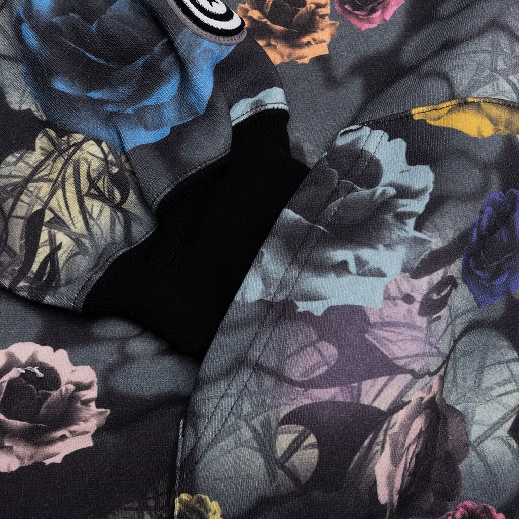 Floral Camo Shark Relaxed Fit Full Zip Hoodie - Black