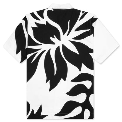 Floral Embroidered Patch Poplin Shirt - Off White/Black