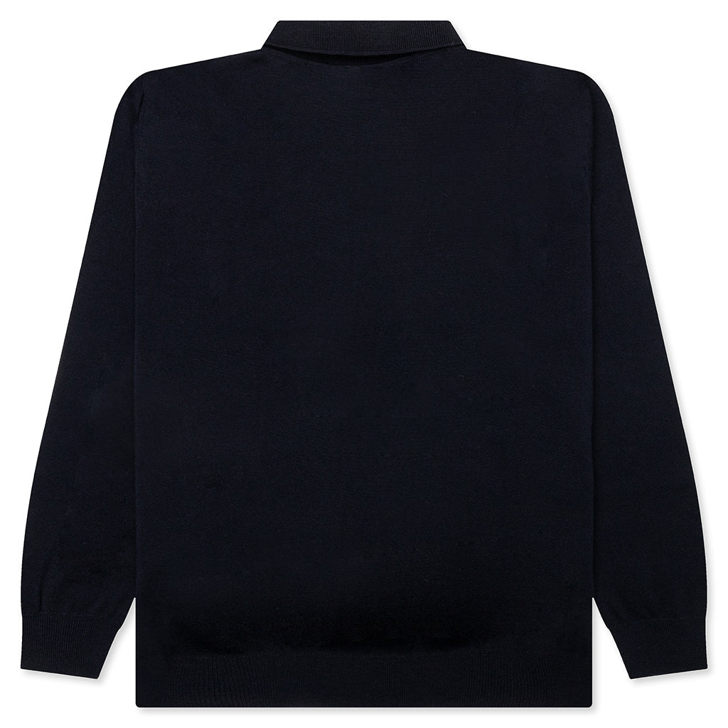 Flower Blob Knitted Polo Shirt - Midnight Blue