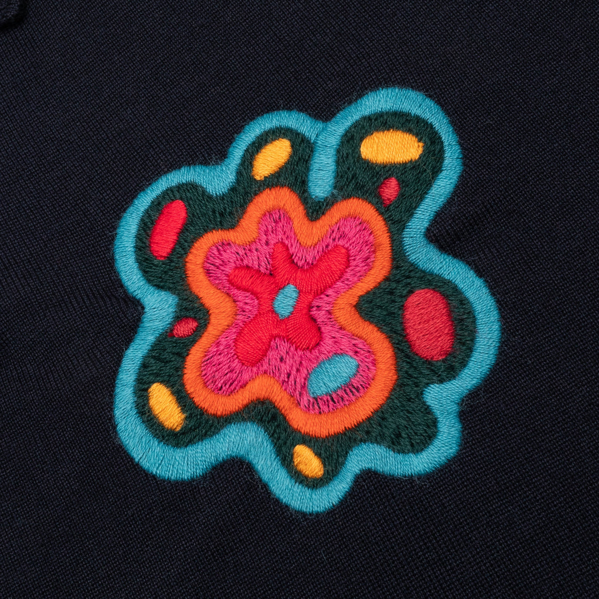 Flower Blob Knitted Polo Shirt - Midnight Blue