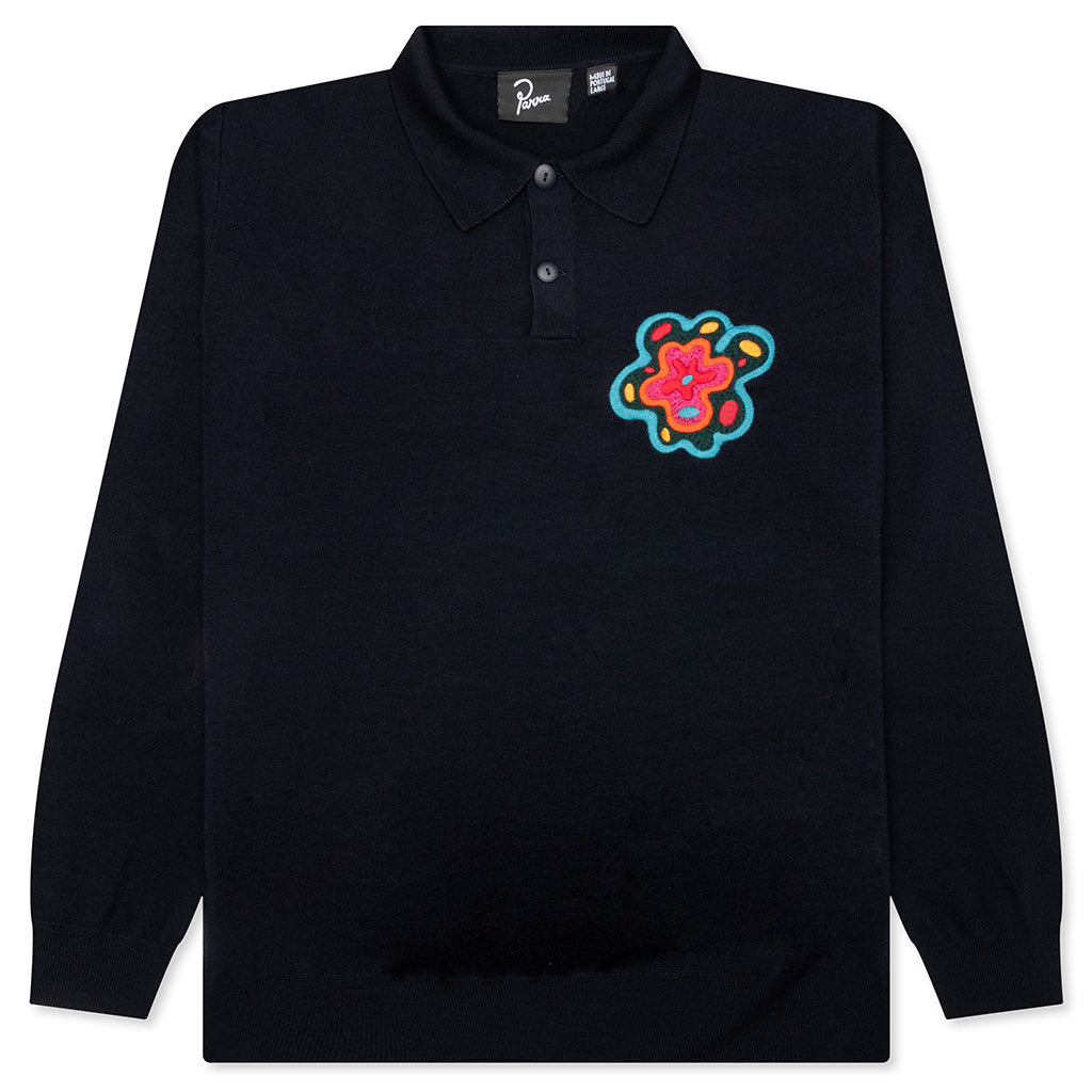 Flower Blob Knitted Polo Shirt - Midnight Blue
