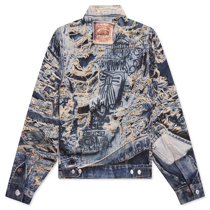 Scribble Denim Jacket - Mid Blue