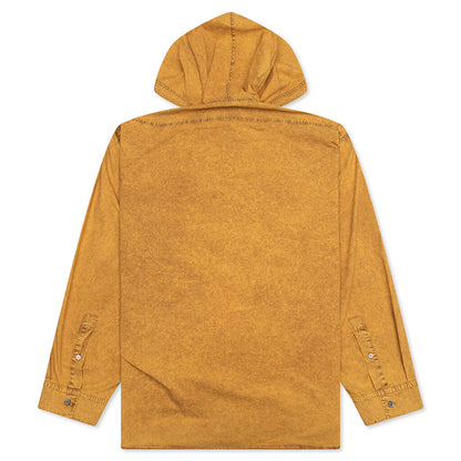 Garment Dyed Hooded Button Up Shirt Fn-Mn-Shir000861 - Yellow/Brown