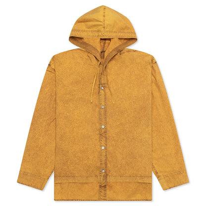 Garment Dyed Hooded Button Up Shirt Fn-Mn-Shir000861 - Yellow/Brown