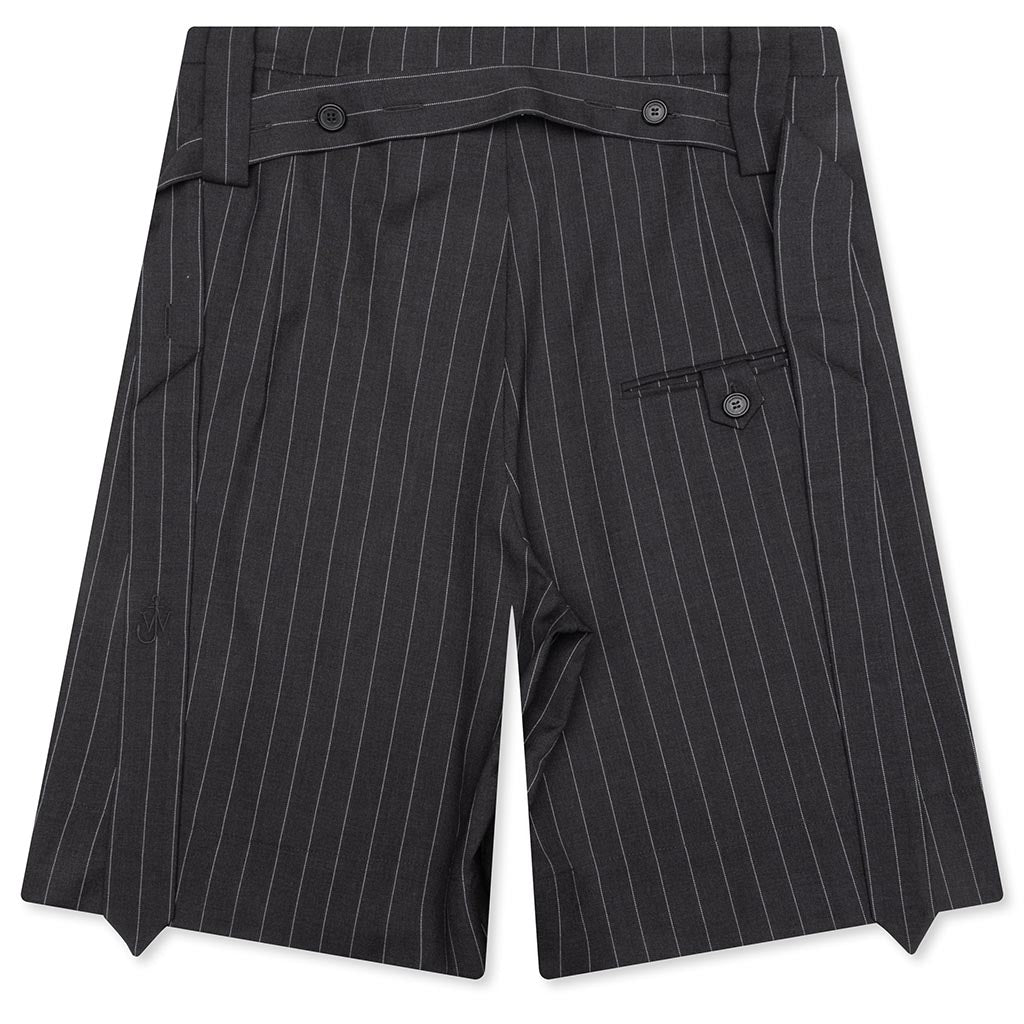 Folded Front Pleat Shorts - Mid Grey Melange