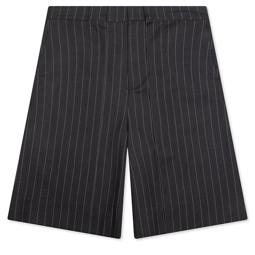Folded Front Pleat Shorts - Mid Grey Melange