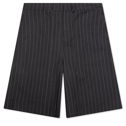 Folded Front Pleat Shorts - Mid Grey Melange