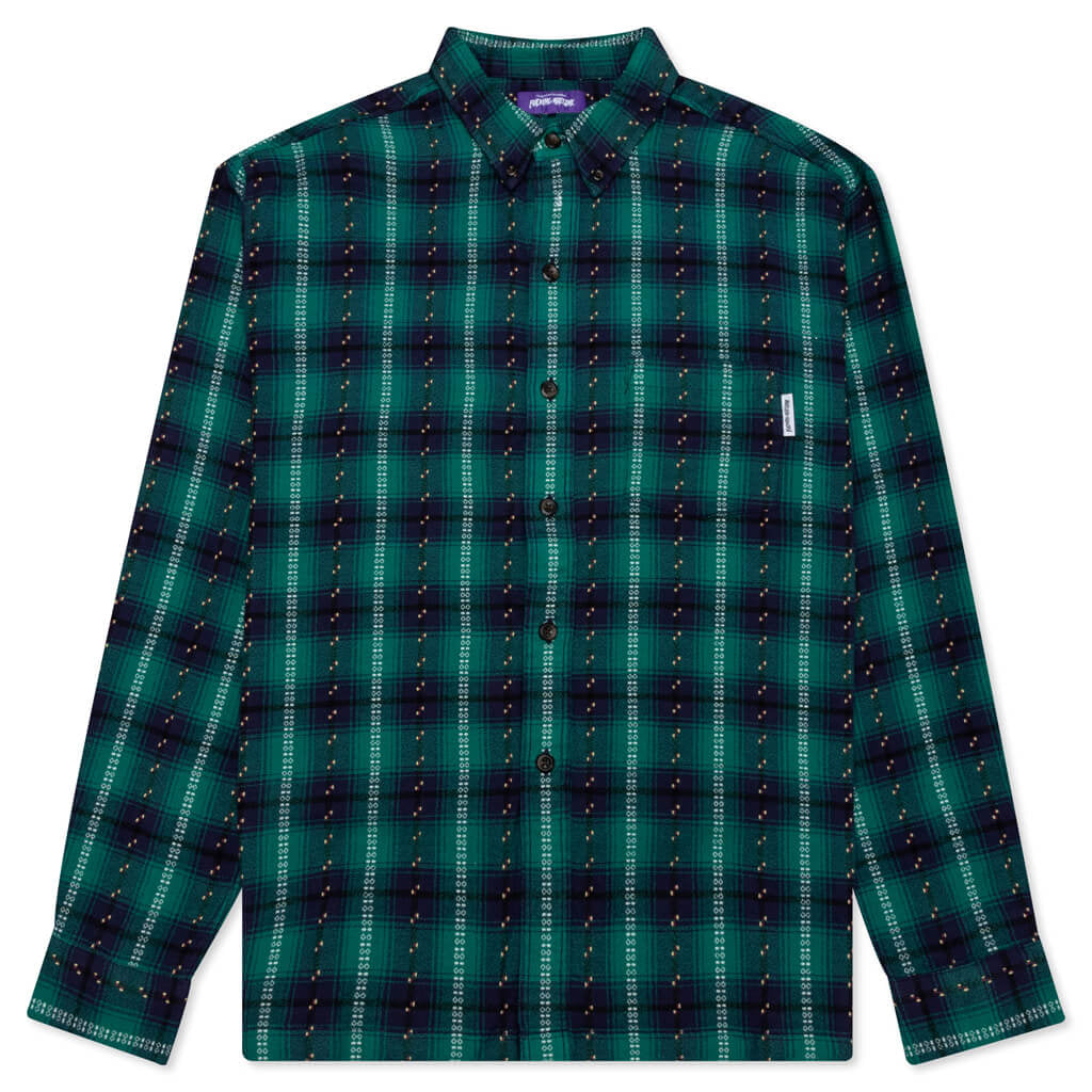 Good Fellow L/S Plaid Button Down Shirt - Navy/Green