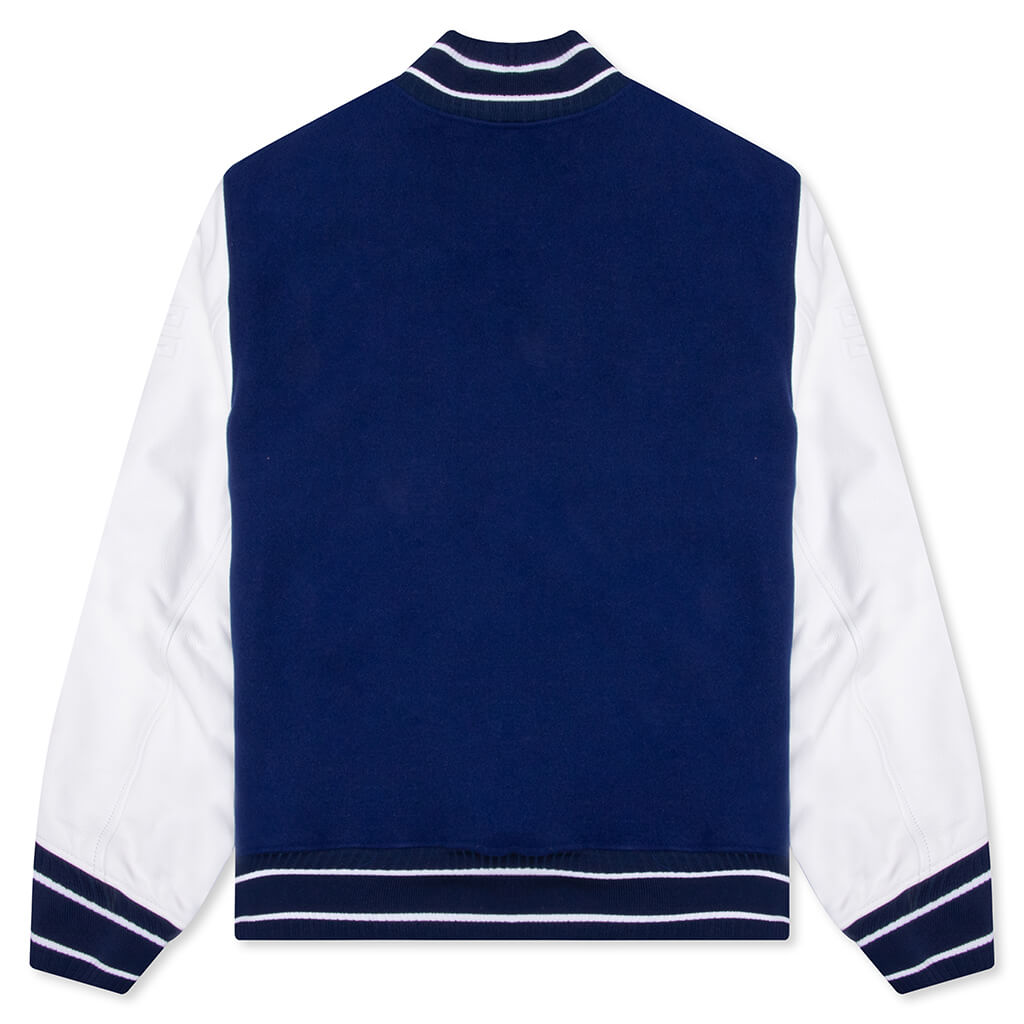 Big Varsity Bomber in Wool and Leather - Blue/White